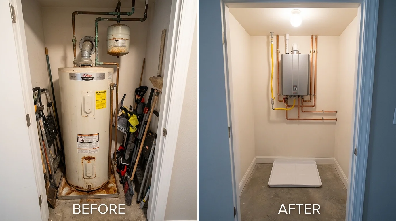 Tank water heater versus wall-mounted tankless unit comparison for Plano, TX homeowners