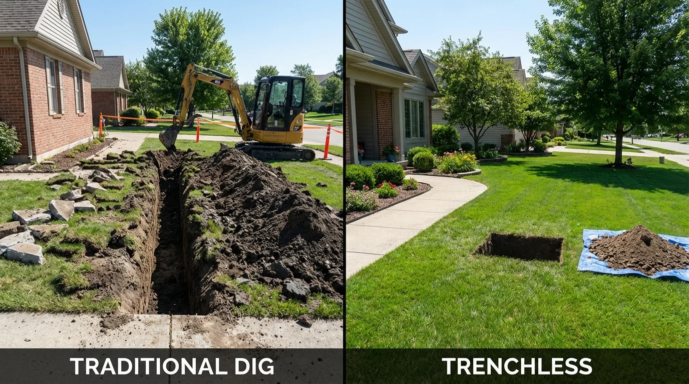 Trenchless sewer repair with minimal yard damage versus traditional excavation in Plano, TX